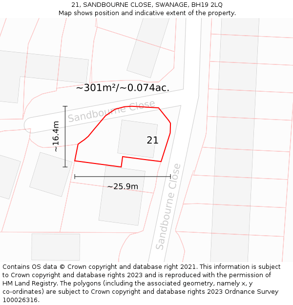 21, SANDBOURNE CLOSE, SWANAGE, BH19 2LQ: Plot and title map