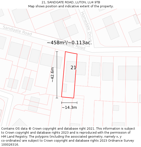 21, SANDGATE ROAD, LUTON, LU4 9TB: Plot and title map