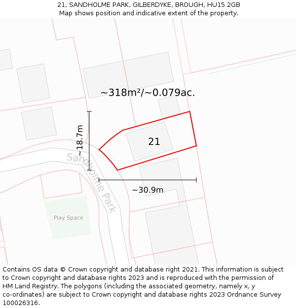 21, SANDHOLME PARK, GILBERDYKE, BROUGH, HU15 2GB: Plot and title map