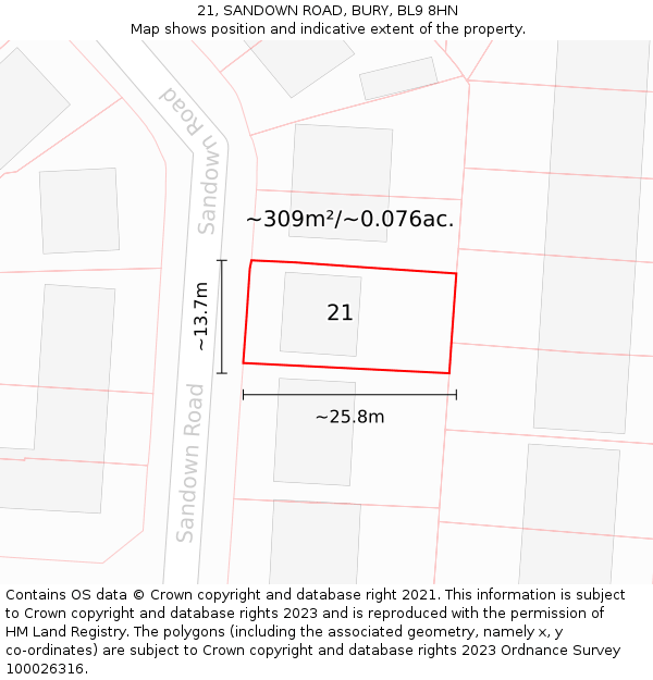 21, SANDOWN ROAD, BURY, BL9 8HN: Plot and title map