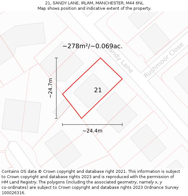 21, SANDY LANE, IRLAM, MANCHESTER, M44 6NL: Plot and title map