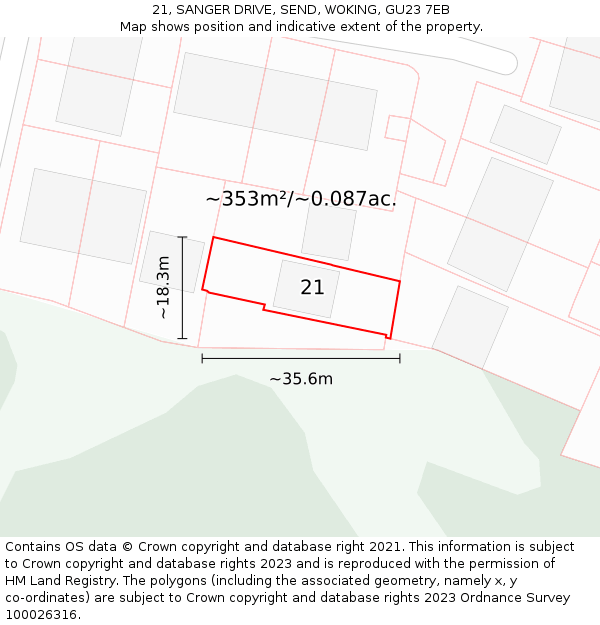 21, SANGER DRIVE, SEND, WOKING, GU23 7EB: Plot and title map