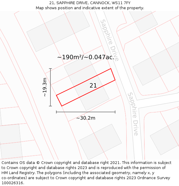 21, SAPPHIRE DRIVE, CANNOCK, WS11 7FY: Plot and title map