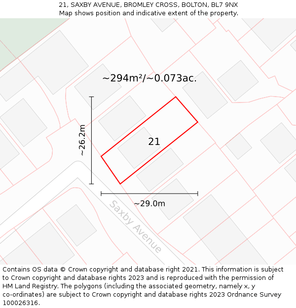 21, SAXBY AVENUE, BROMLEY CROSS, BOLTON, BL7 9NX: Plot and title map