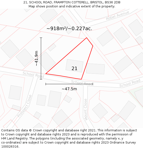 21, SCHOOL ROAD, FRAMPTON COTTERELL, BRISTOL, BS36 2DB: Plot and title map