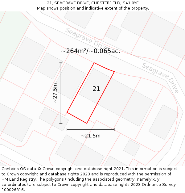 21, SEAGRAVE DRIVE, CHESTERFIELD, S41 0YE: Plot and title map