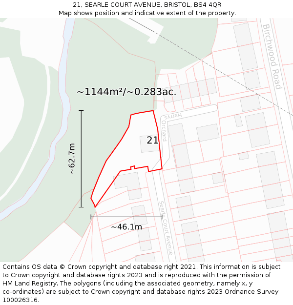 21, SEARLE COURT AVENUE, BRISTOL, BS4 4QR: Plot and title map