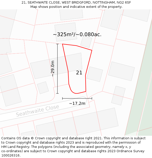 21, SEATHWAITE CLOSE, WEST BRIDGFORD, NOTTINGHAM, NG2 6SF: Plot and title map