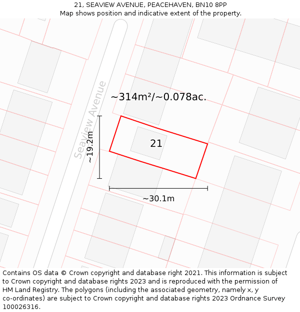 21, SEAVIEW AVENUE, PEACEHAVEN, BN10 8PP: Plot and title map