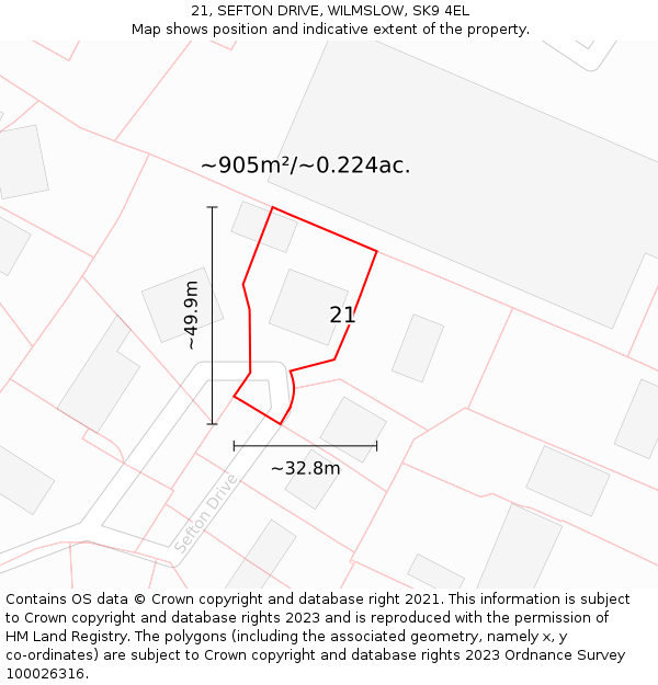 21, SEFTON DRIVE, WILMSLOW, SK9 4EL: Plot and title map