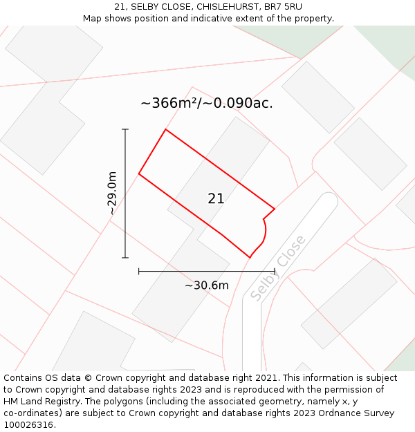 21, SELBY CLOSE, CHISLEHURST, BR7 5RU: Plot and title map