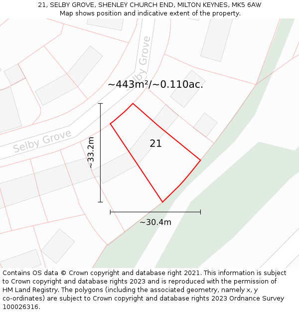 21, SELBY GROVE, SHENLEY CHURCH END, MILTON KEYNES, MK5 6AW: Plot and title map