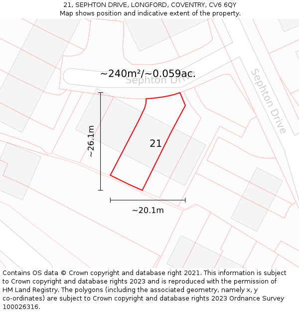 21, SEPHTON DRIVE, LONGFORD, COVENTRY, CV6 6QY: Plot and title map