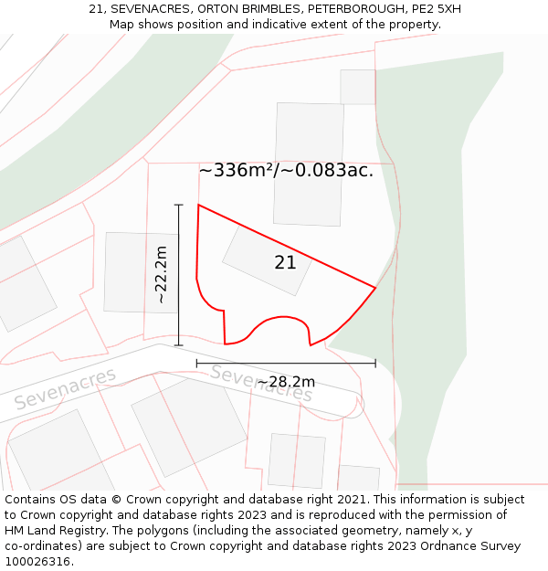 21, SEVENACRES, ORTON BRIMBLES, PETERBOROUGH, PE2 5XH: Plot and title map