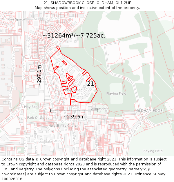 21, SHADOWBROOK CLOSE, OLDHAM, OL1 2UE: Plot and title map