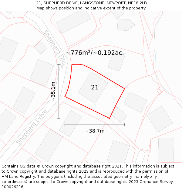 21, SHEPHERD DRIVE, LANGSTONE, NEWPORT, NP18 2LB: Plot and title map