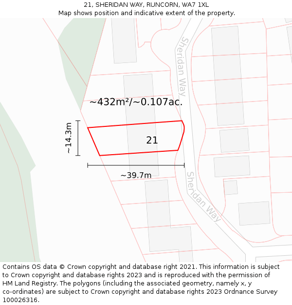 21, SHERIDAN WAY, RUNCORN, WA7 1XL: Plot and title map