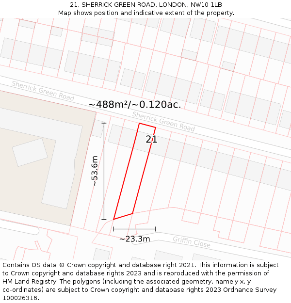 21, SHERRICK GREEN ROAD, LONDON, NW10 1LB: Plot and title map