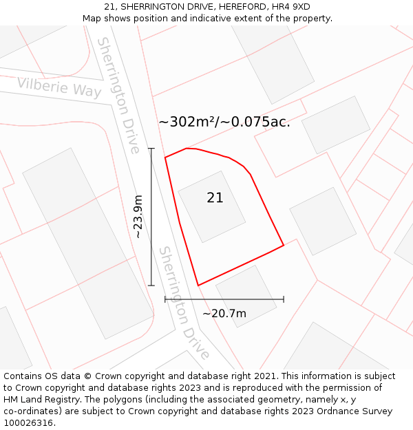 21, SHERRINGTON DRIVE, HEREFORD, HR4 9XD: Plot and title map