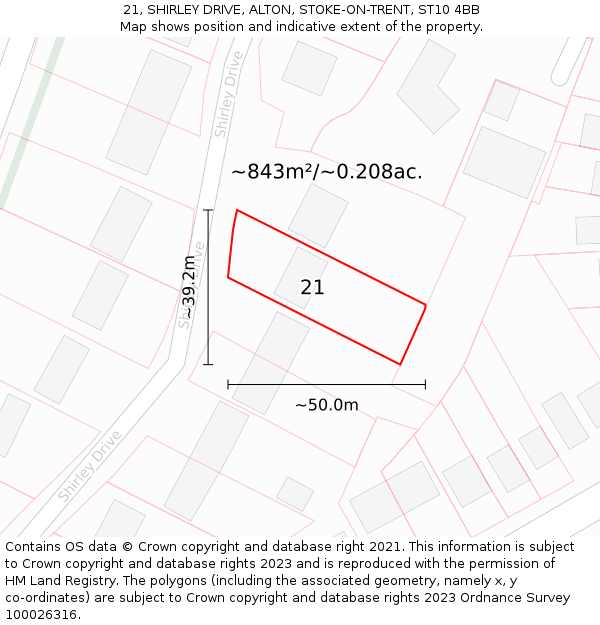 21, SHIRLEY DRIVE, ALTON, STOKE-ON-TRENT, ST10 4BB: Plot and title map