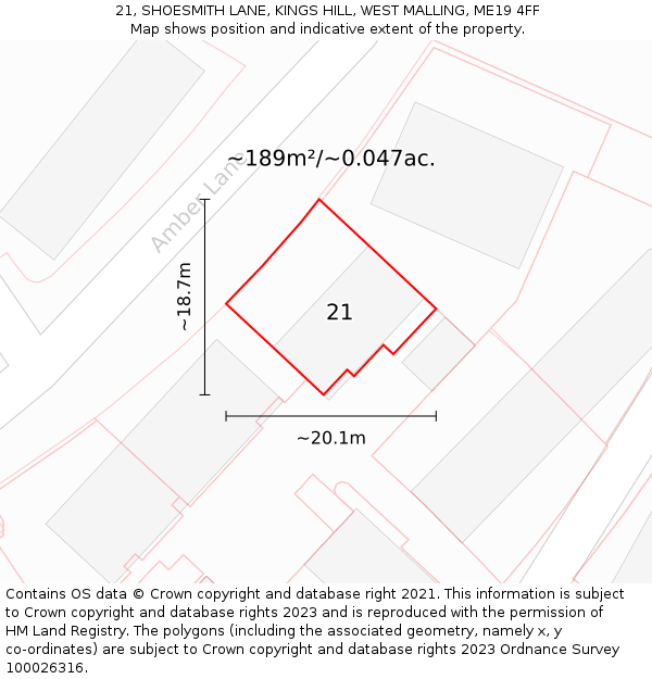 21, SHOESMITH LANE, KINGS HILL, WEST MALLING, ME19 4FF: Plot and title map