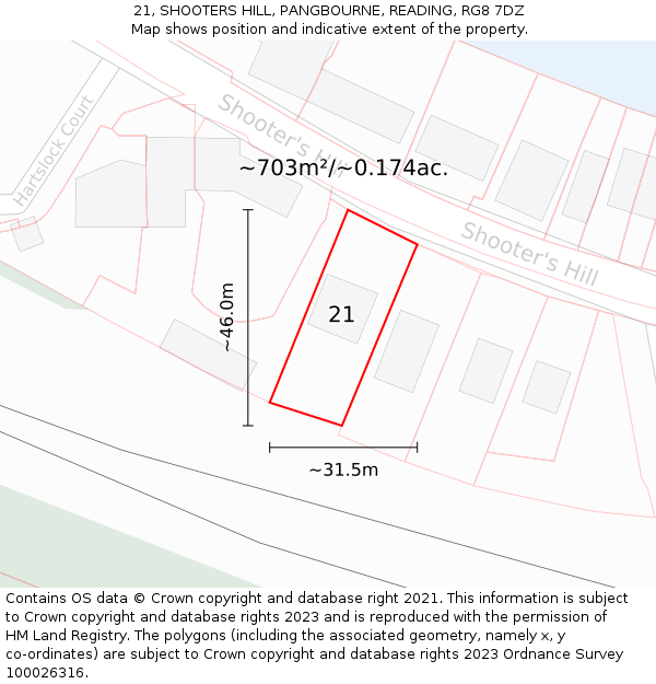 21, SHOOTERS HILL, PANGBOURNE, READING, RG8 7DZ: Plot and title map