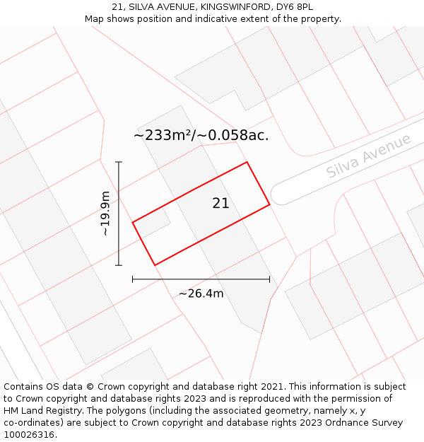 21, SILVA AVENUE, KINGSWINFORD, DY6 8PL: Plot and title map