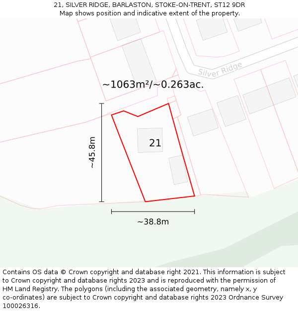 21, SILVER RIDGE, BARLASTON, STOKE-ON-TRENT, ST12 9DR: Plot and title map