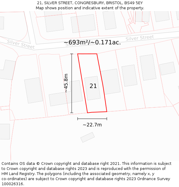 21, SILVER STREET, CONGRESBURY, BRISTOL, BS49 5EY: Plot and title map