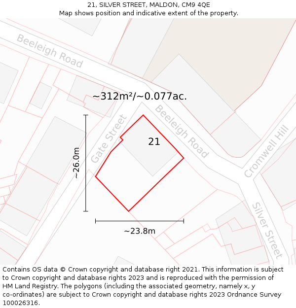 21, SILVER STREET, MALDON, CM9 4QE: Plot and title map