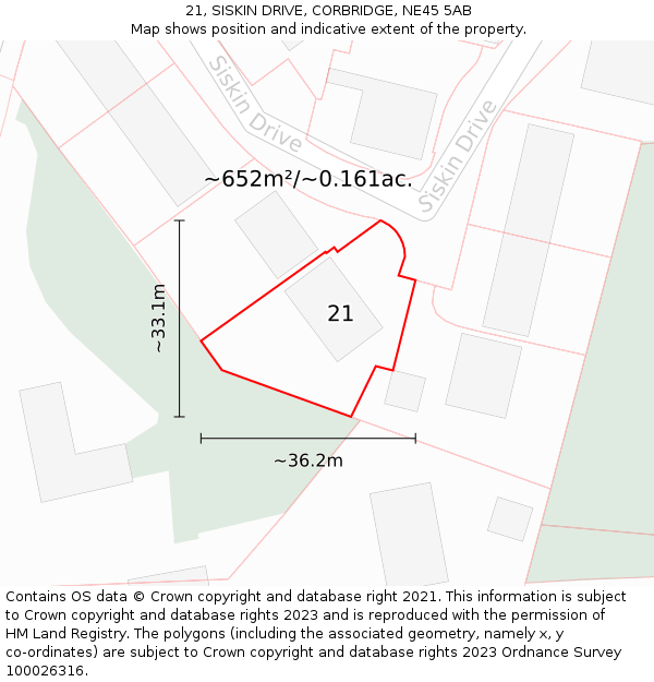 21, SISKIN DRIVE, CORBRIDGE, NE45 5AB: Plot and title map