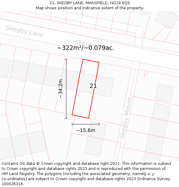 21, SKEGBY LANE, MANSFIELD, NG19 6QS: Plot and title map