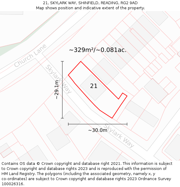 21, SKYLARK WAY, SHINFIELD, READING, RG2 9AD: Plot and title map