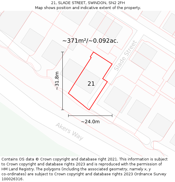 21, SLADE STREET, SWINDON, SN2 2FH: Plot and title map