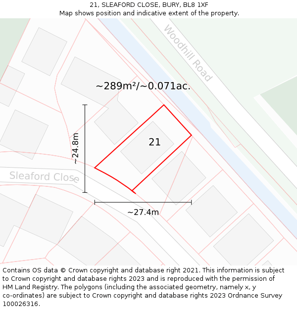 21, SLEAFORD CLOSE, BURY, BL8 1XF: Plot and title map