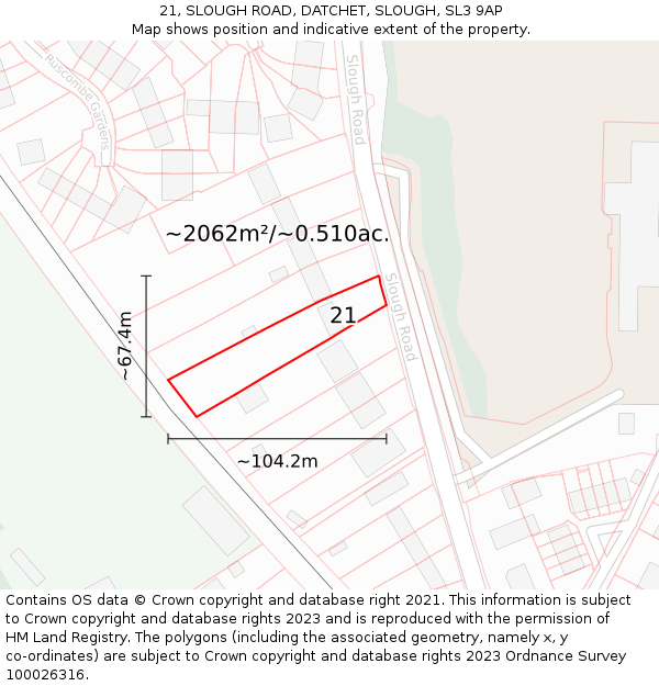 21, SLOUGH ROAD, DATCHET, SLOUGH, SL3 9AP: Plot and title map