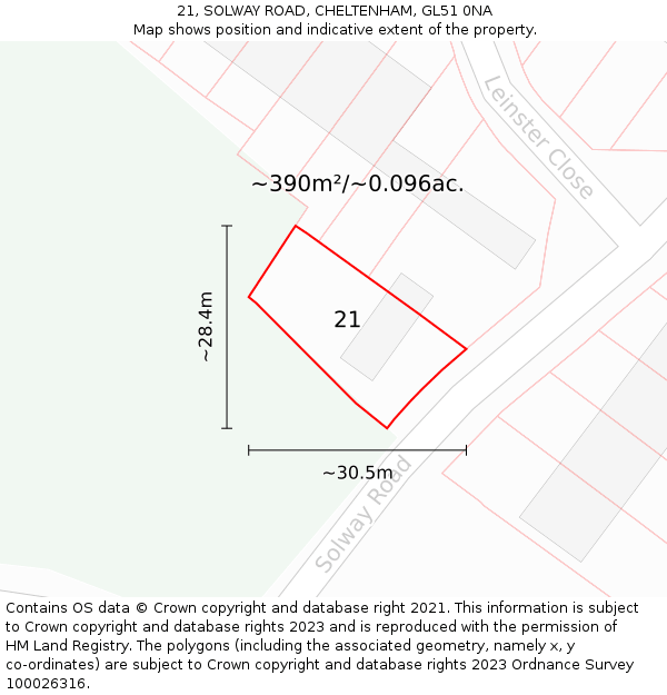 21, SOLWAY ROAD, CHELTENHAM, GL51 0NA: Plot and title map