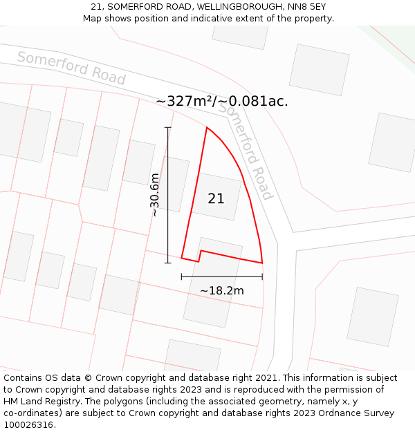 21, SOMERFORD ROAD, WELLINGBOROUGH, NN8 5EY: Plot and title map