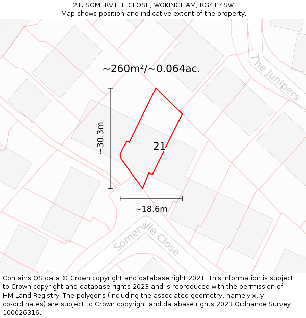 21, SOMERVILLE CLOSE, WOKINGHAM, RG41 4SW: Plot and title map