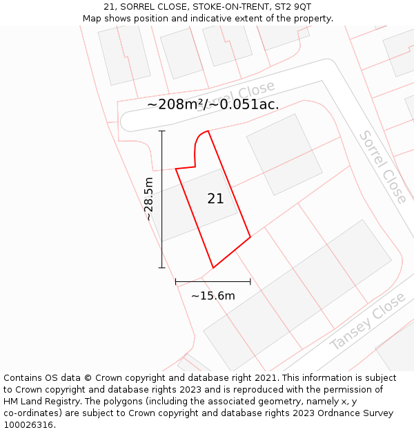 21, SORREL CLOSE, STOKE-ON-TRENT, ST2 9QT: Plot and title map