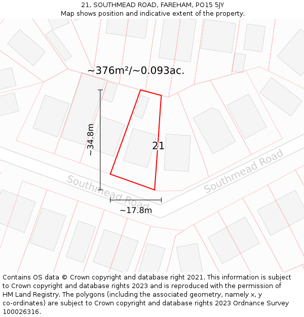 21, SOUTHMEAD ROAD, FAREHAM, PO15 5JY: Plot and title map