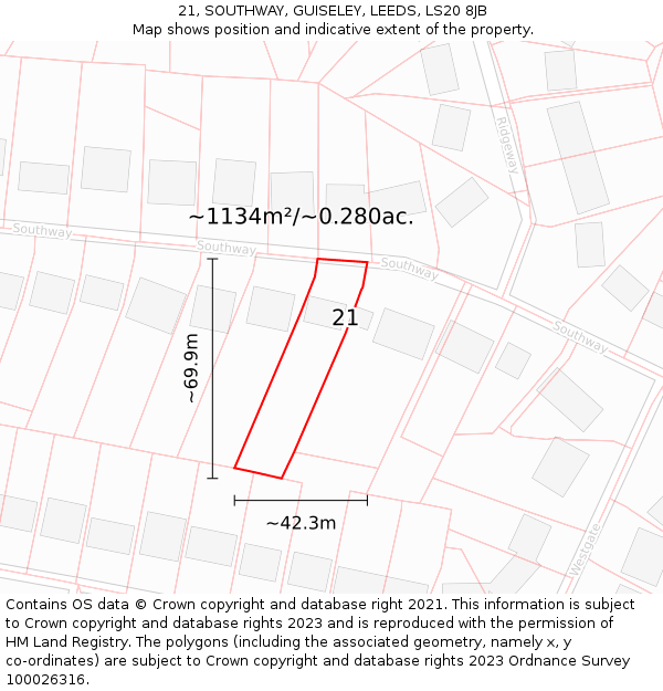 21, SOUTHWAY, GUISELEY, LEEDS, LS20 8JB: Plot and title map