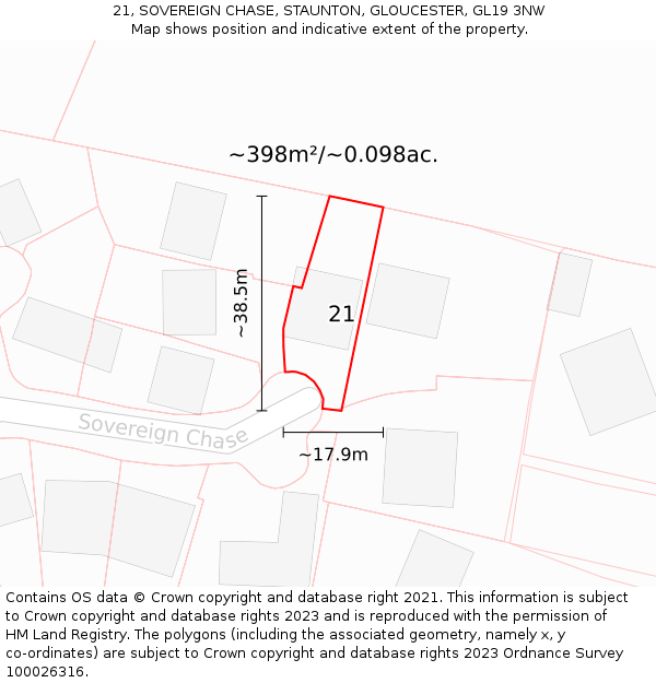 21, SOVEREIGN CHASE, STAUNTON, GLOUCESTER, GL19 3NW: Plot and title map