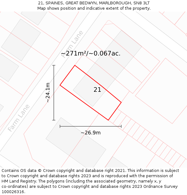 21, SPAINES, GREAT BEDWYN, MARLBOROUGH, SN8 3LT: Plot and title map