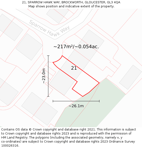 21, SPARROW HAWK WAY, BROCKWORTH, GLOUCESTER, GL3 4QA: Plot and title map