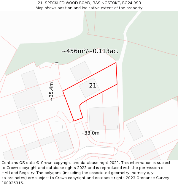 21, SPECKLED WOOD ROAD, BASINGSTOKE, RG24 9SR: Plot and title map