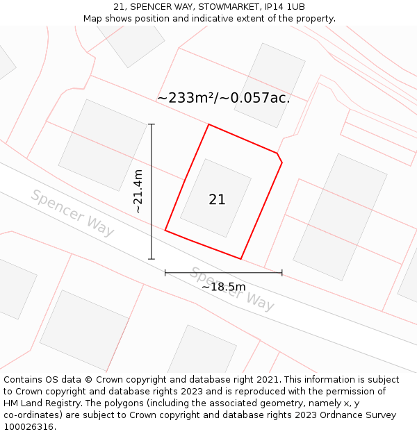 21, SPENCER WAY, STOWMARKET, IP14 1UB: Plot and title map