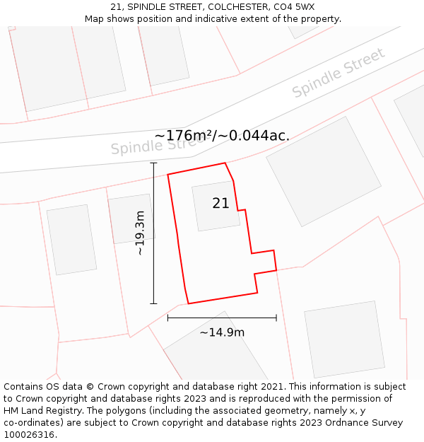 21, SPINDLE STREET, COLCHESTER, CO4 5WX: Plot and title map