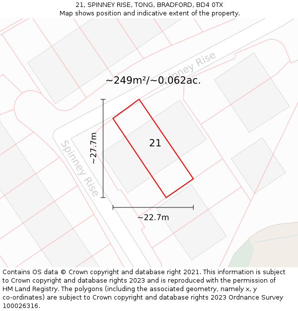 21, SPINNEY RISE, TONG, BRADFORD, BD4 0TX: Plot and title map