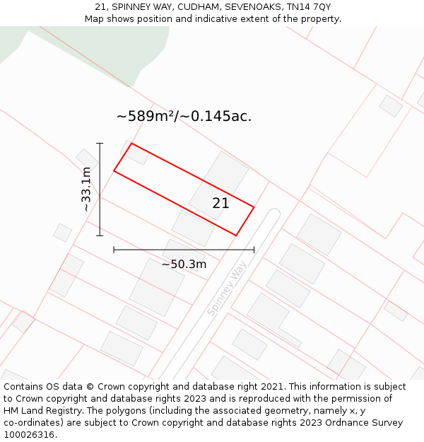 21, SPINNEY WAY, CUDHAM, SEVENOAKS, TN14 7QY: Plot and title map